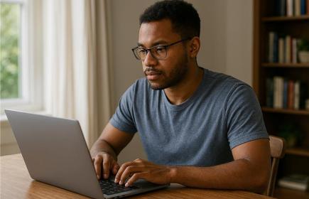 person using their laptop at home